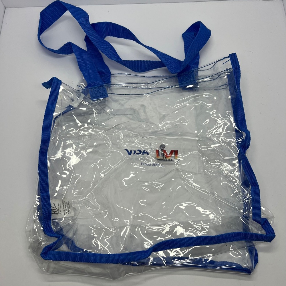 Super‎ Bowl LVI Clear Tote Bag with Blue Trim and Straps Proud Sponsor Visa NFL
